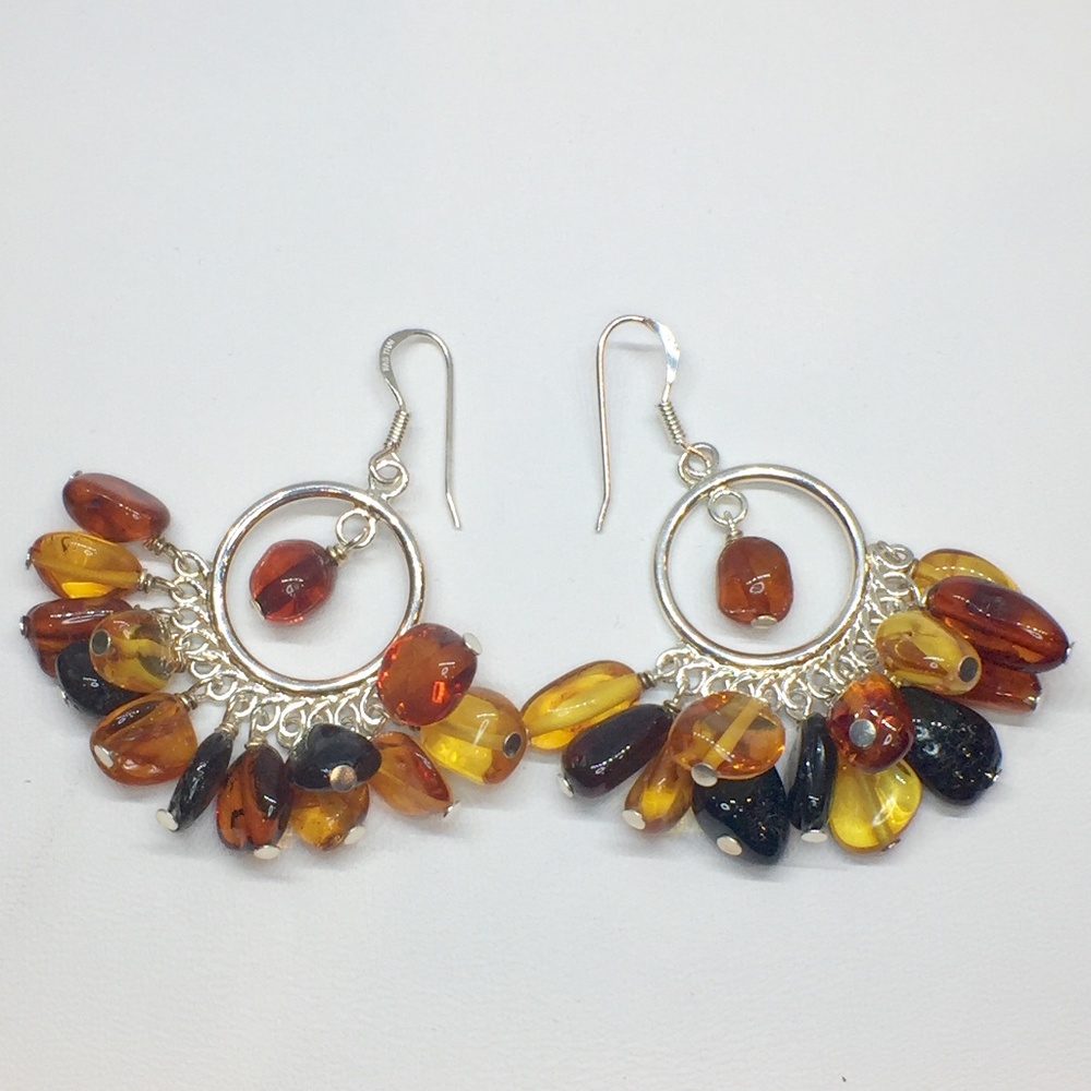 Sterling Silver Multi Color Baltic Amber Earrings